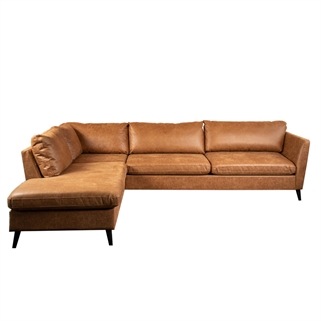 Brun lædersofa i L shape - rustik look